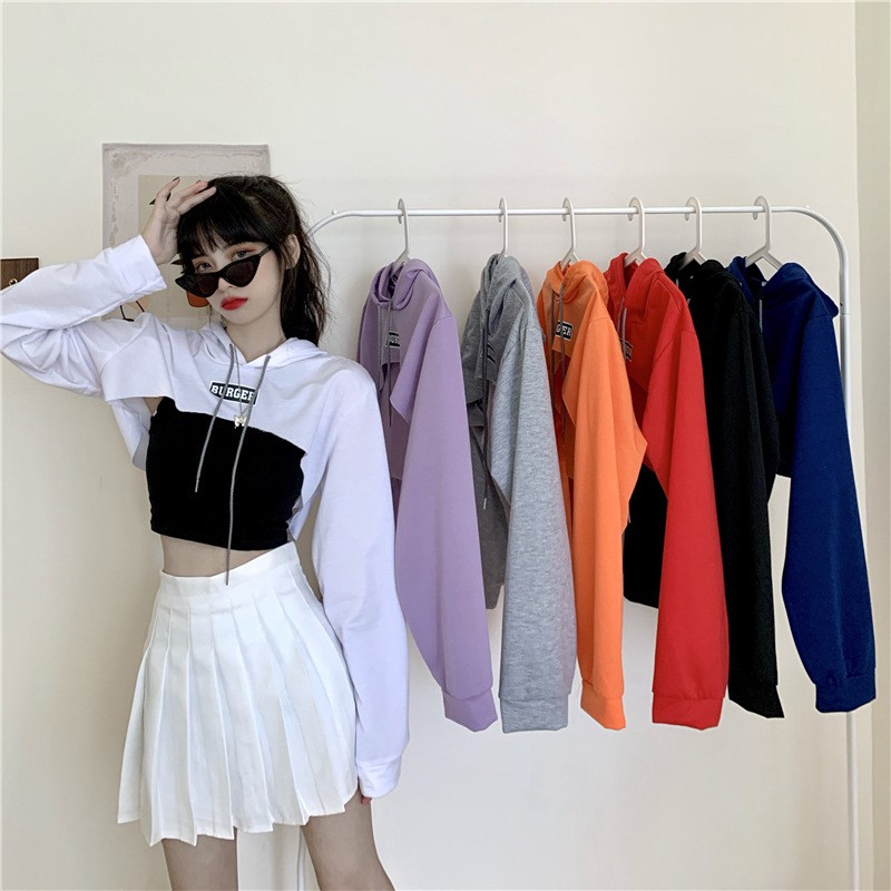 Crop top hoodie store shopee