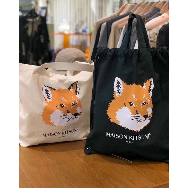 Maison kitsune yoga fox tote online bag