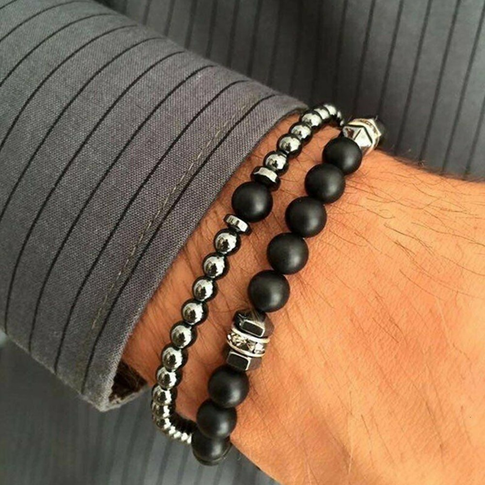 Mens black onyx hot sale bead bracelet