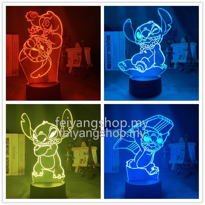 Cartoon Stitch 3D Lamp Bedroom Table Night Light Acrylic Panel USB Cable 7  Colors Change Touch Base Lamp Kids Gift : : Lighting
