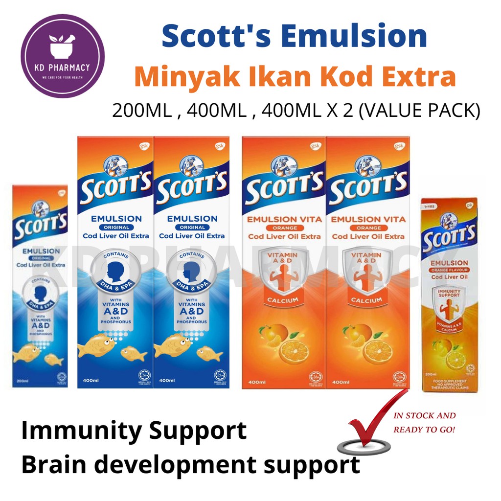 200ML SCOTT'S EMULSION COD LIVER OIL EXTRA (ORANGE FLAVOR) - HEALTH  NUTRITION