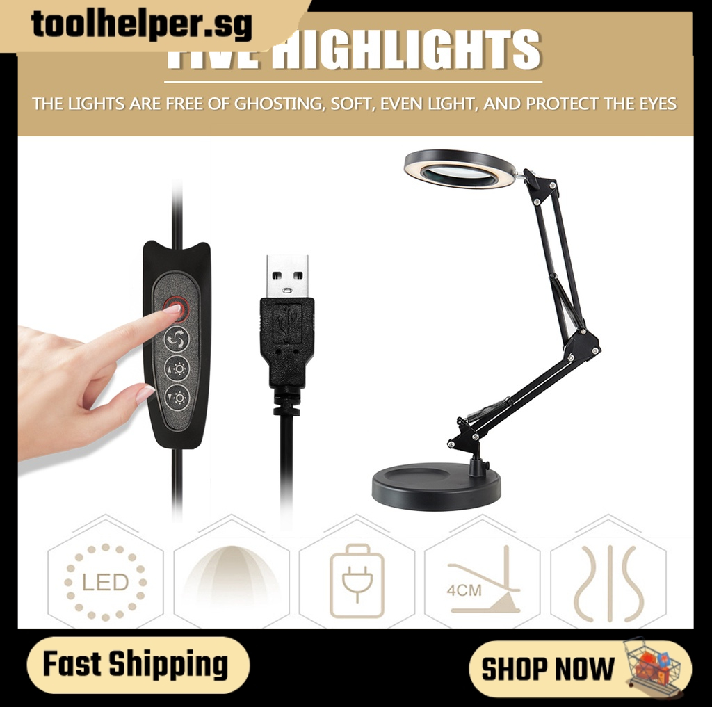 Lighting LED 5X Magnifying Lamp with Clamp Hands Free Magnifying Glass Desk  Lamp Adjustable Swivel Arm