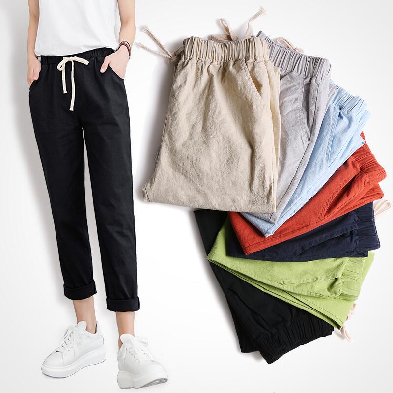 Cotton and Linen Cropped Pants Spring and Summer Thin Straight