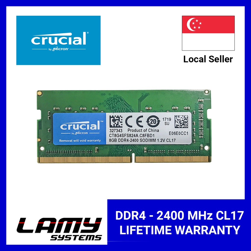 USED] Crucial 8GB DDR4 2400MHz CL17 1.2V Non-ECC SODIMM, SO-DIMM Notebook  Memory