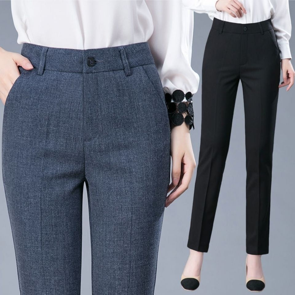 💕S-5XL Plus Size Fashion Women Straight Pants High Waist Loose Suit Pants  Formal Pants Office Lady Work Nine Point Trousers Black
