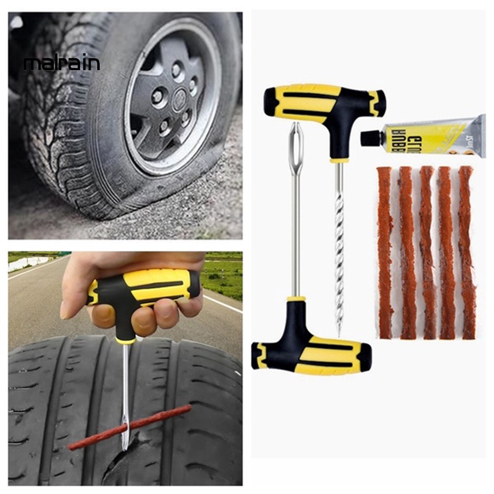 Mal 8Pcs Car Vehicle Tubeless Tire Plug Tyre Puncture Repair Kit Needle  Patch Tool