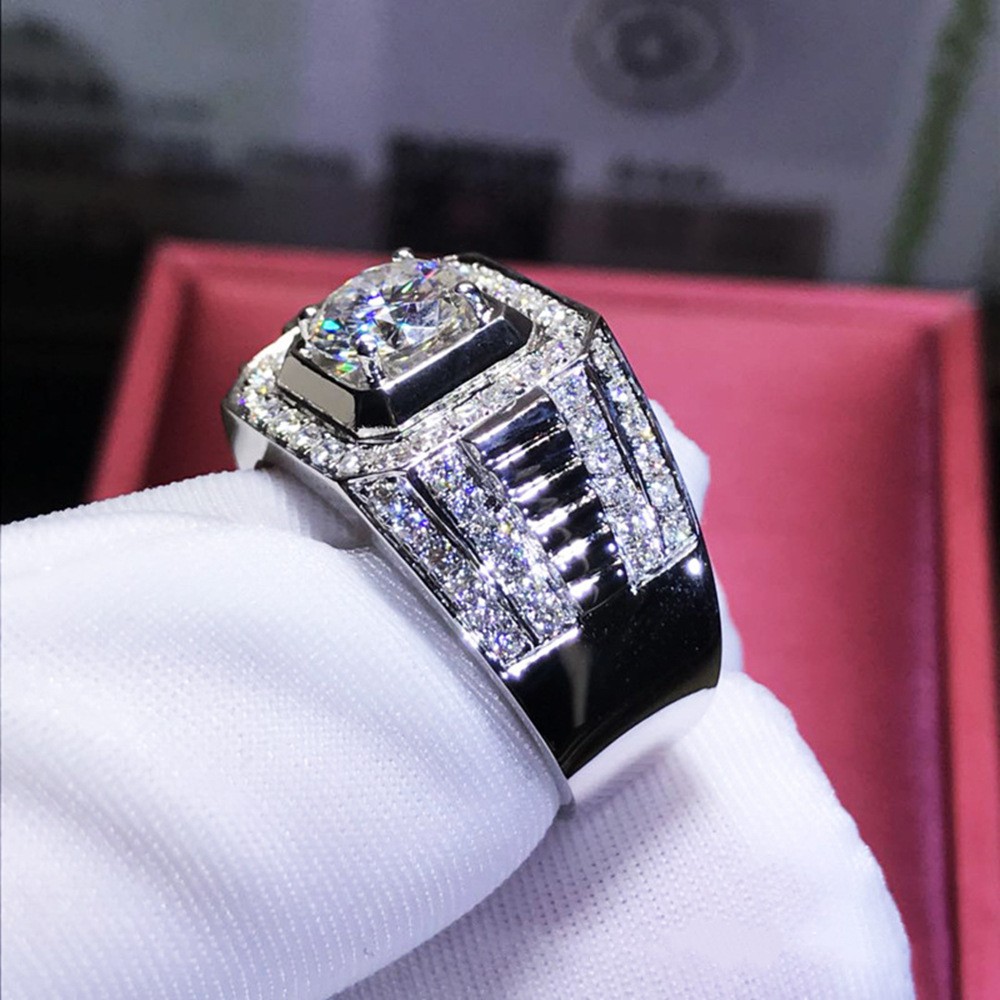 Luxurious White Stone Diamond 925 Sterling Silver Men s Ring Gifts