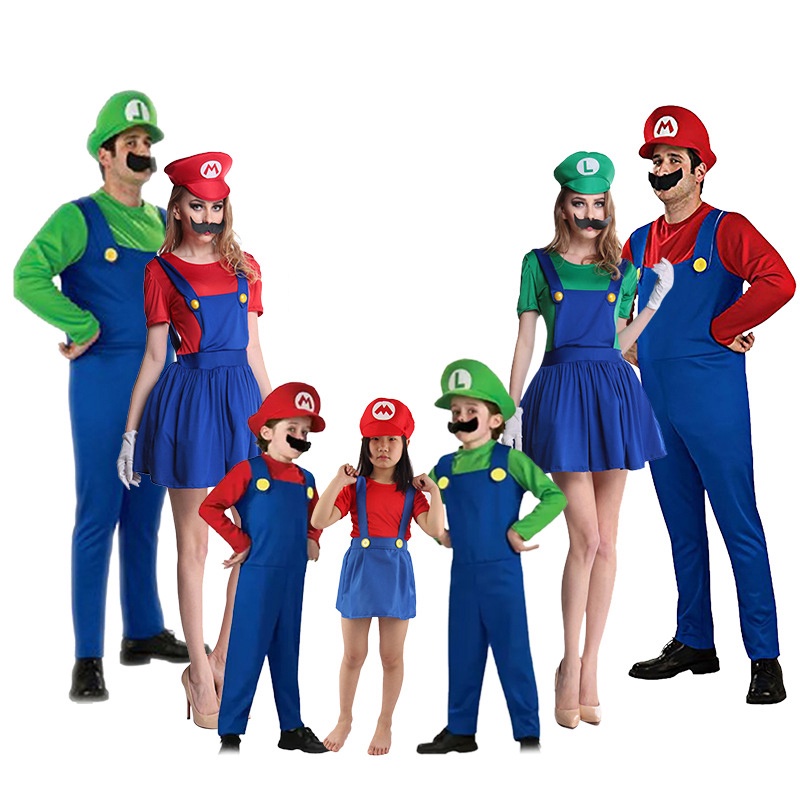 Super Mario Clothes Adults and Kids Mario Family Bros Cosplay Costume Set  Children Gift Halloween Party MARIO & LUIGI Clothes