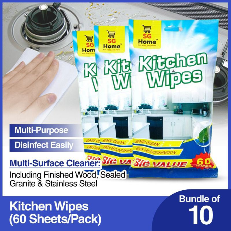 Bundle of 10 Packets x 60 Sheets] Kitchen Wet Wipes