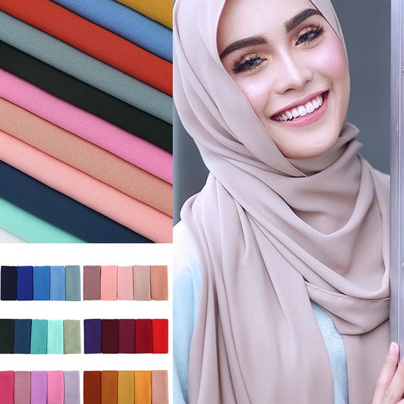 Jifang High Quality Heavy Bubble Chiffon Plain Shawl Tudung Muslim Head Scarf  Hijab Shawls WJ46 | Shopee Singapore