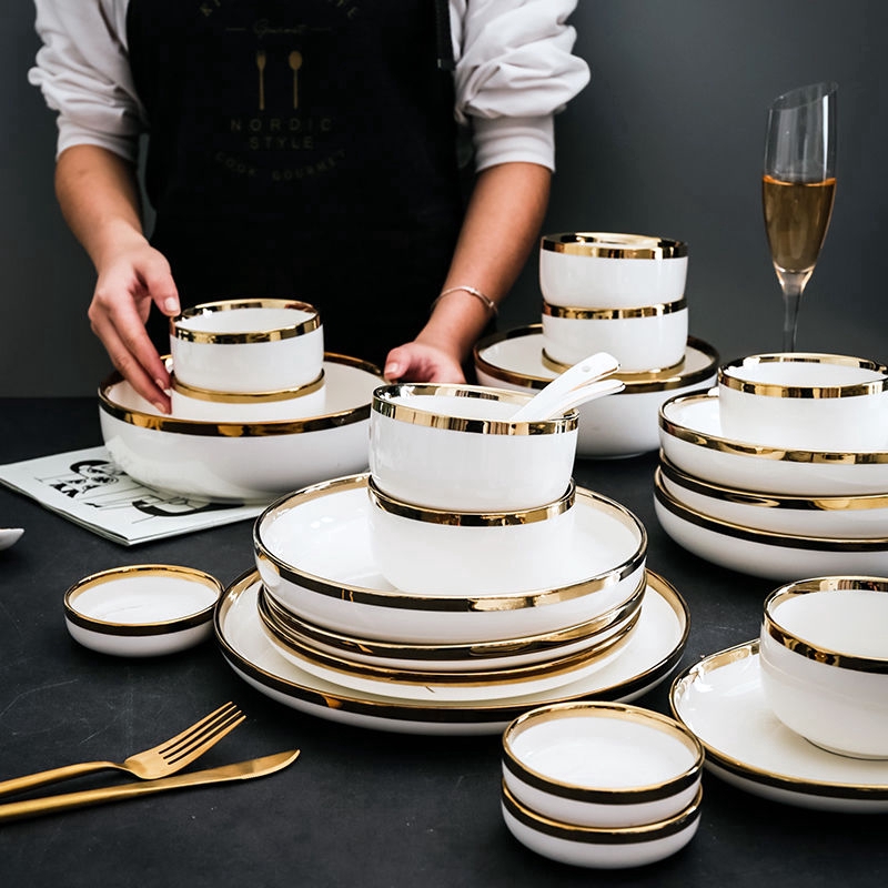 Kitchen tableware set,Ceramics Dinnerware Set, Phnom Penh Light Luxury  Dinner Set of 50  High-end Porcelain Cereal Bowl and Steak Plate Set for  Wedding Housewarming Gift beautiful things: Buy Online at Best