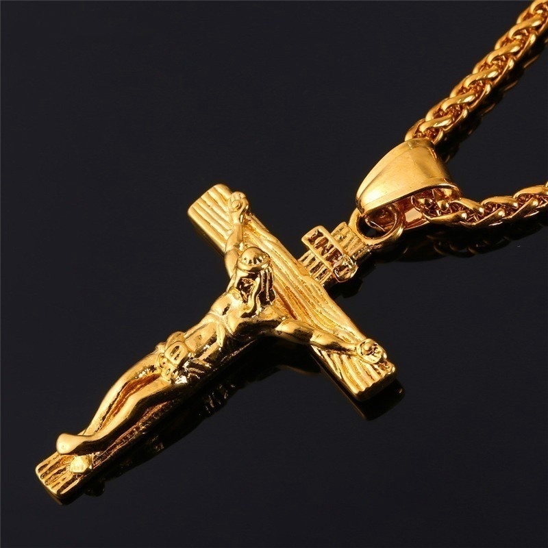 Mens gold cross hot sale necklace with jesus