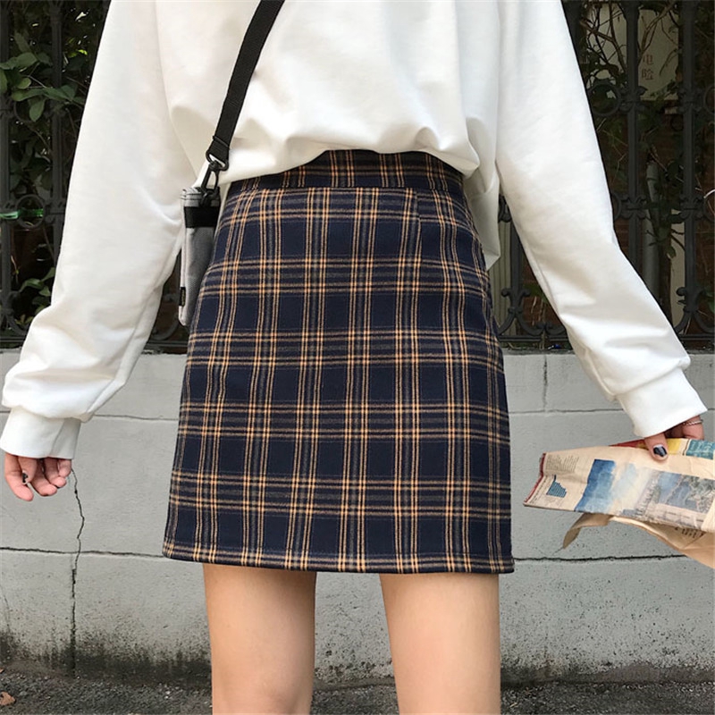 High waisted clearance plaid skirt xl