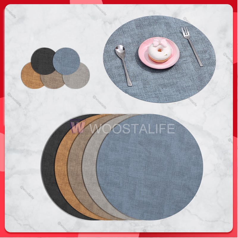 Placemats for Dining Table Set of 2 Waterproof Faux Leather Place Mats  Indoor Outdoor Round Heat