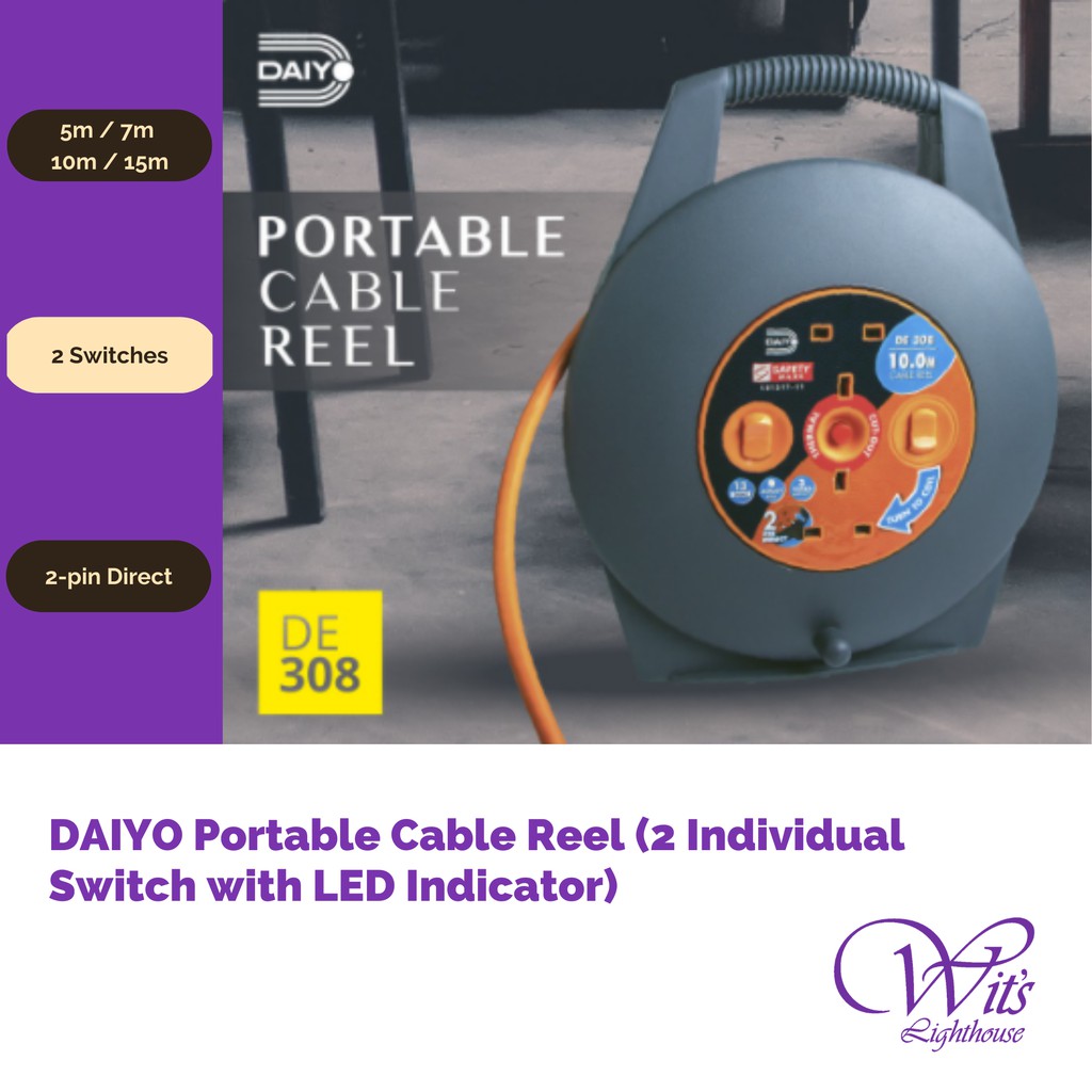 Portable Power Extension Cable Reel, Surge Protection, 2 Pin Direct (5m /  7m / 10m / 15m)