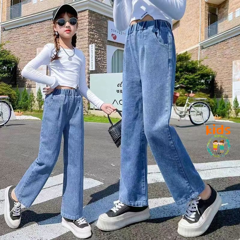 Young Girls Jeans Fashion Loose Wide Leg Trousers for Kids Spring School  Children Clothes 6 8 10 12 13 Years Korean Dance Pants - AliExpress