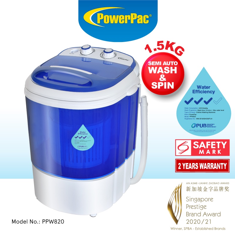 2in1 Twin Tub Mini Washing Machine - Wash & Spin Fast Laundry (PPW920) -  PowerPacSG