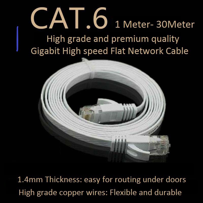 Ugreen Cat 6 Ethernet Flat Cable RJ45 8 Twisted Pair Patch Cord. 0.5m - 5m