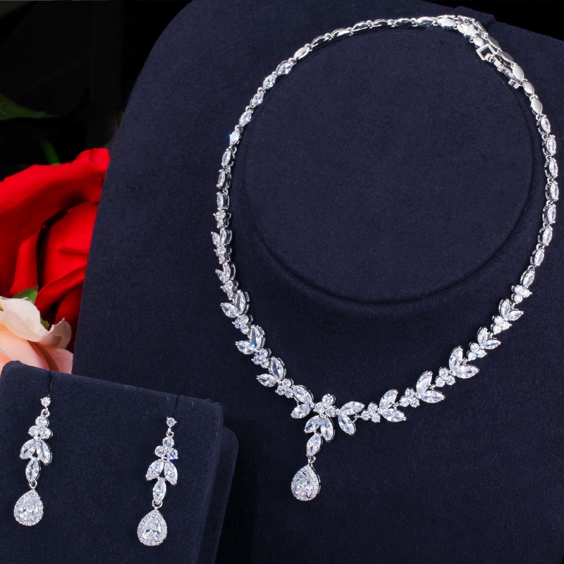 White gold necklace on sale and earring set