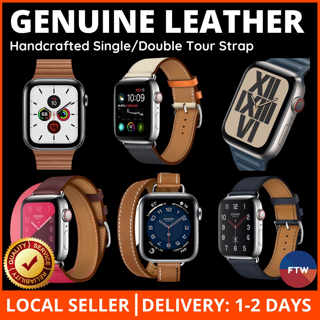 Genuine Leather Single Tour Double Tour Compatible With Apple Watch Series 6 SE 5 4 3 Strap