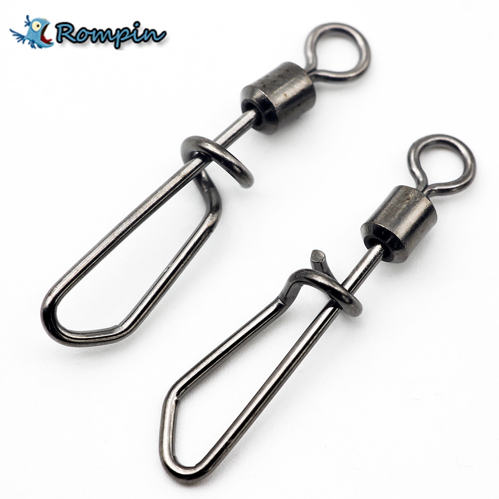 Rompin 50pcs Stainless Steel Fishing swivels Hooked Snaps size0-6 Fishing  Hook Line Connector sea Swivel Rolling Snap