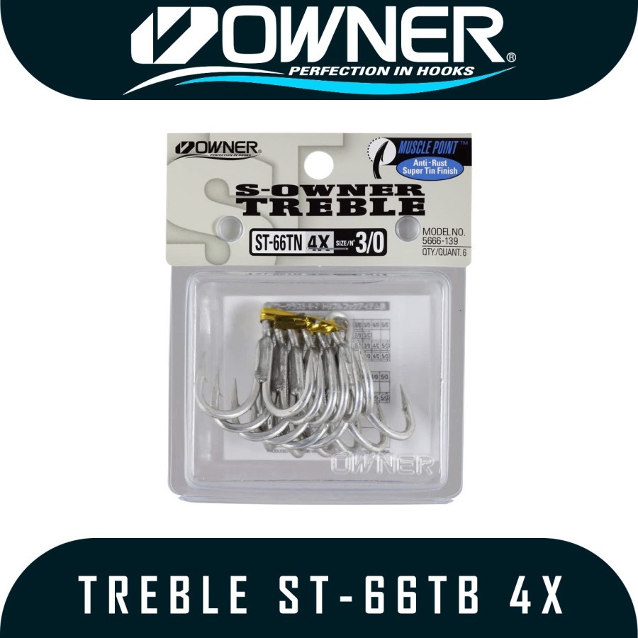 Owner ST66 4X Treble Hooks Size 2 Tin