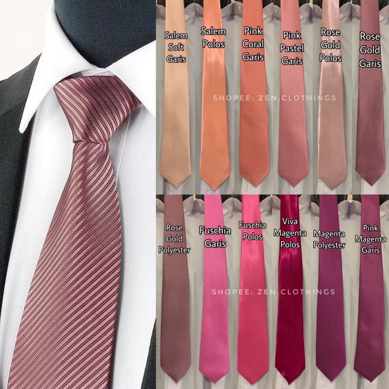 Long Tie Adult Men Rose Gold Dusty Pink Coral Peach Salem Pastel Fuschia  Magenta Plain And Stripe Pattern | Shopee Singapore