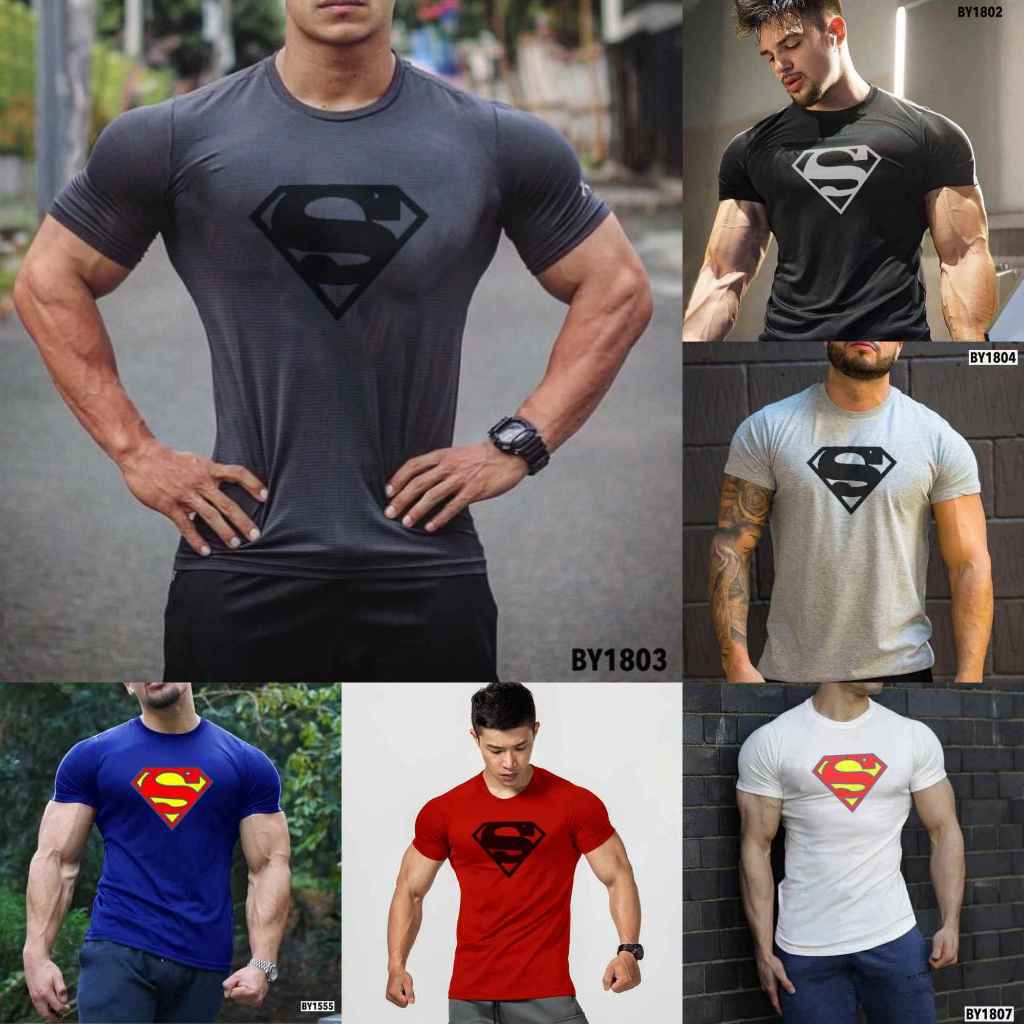 Men's Fashion Superman Gym Bodybuilding Casual Training Muscle Sport  T-shirt Tee