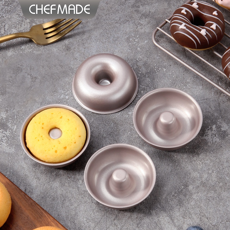 CHEFMADE Mini Bundt Pan Set, 4-Inch 4Pcs Non-Stick Tube Pan Kugelhopf Mold  for Oven and Instant Pot Baking (Champagne Gold)