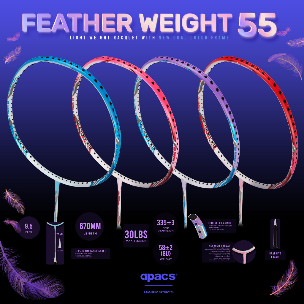 APACS BADMINTON RACKET FEATHER WEIGHT 55 (8U) | Shopee Singapore