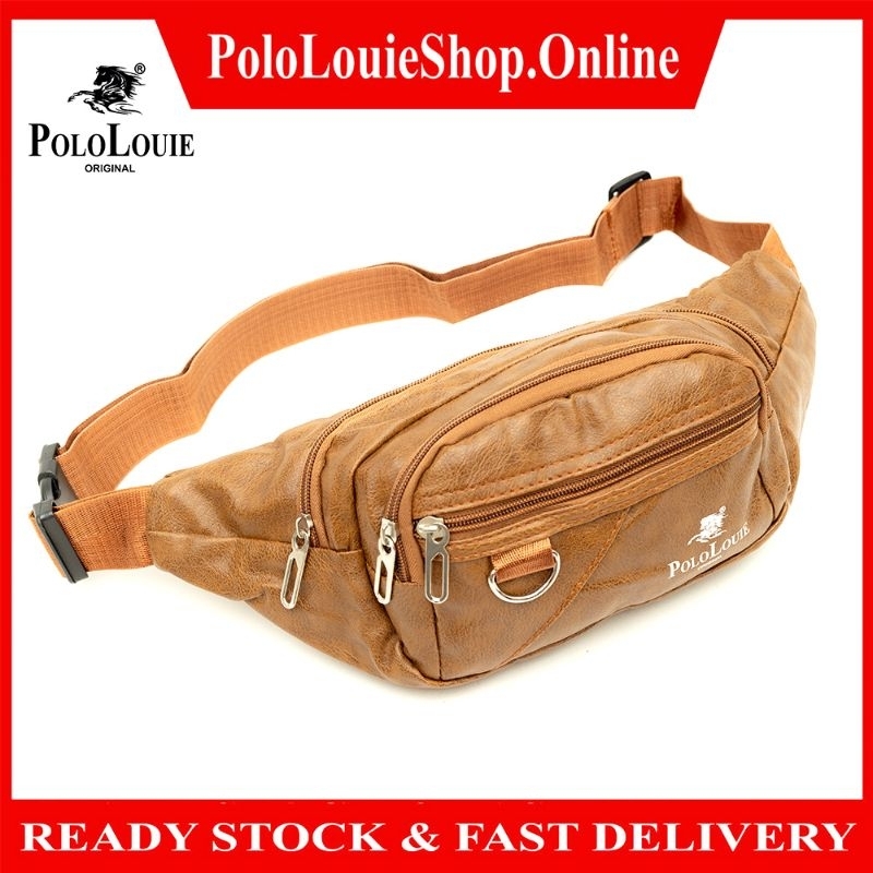 Original Polo Louie Men Smooth Leather Waist Bag New Style Zipper Crossbody  Bag Chest Bag