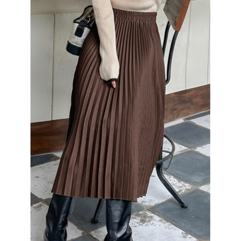 Elastic waist pleated skirt sales