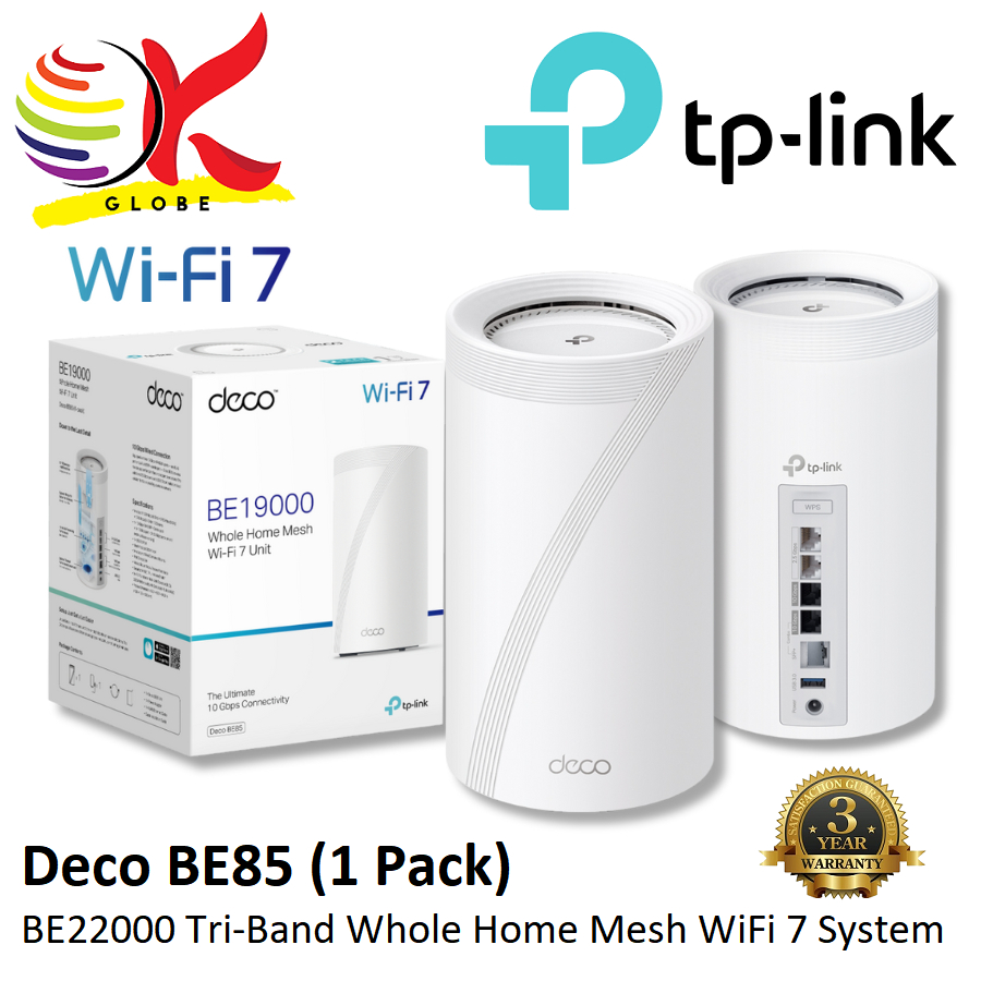 TP-LINK DECO BE85 BE2200 TRI-BAND WHOLE HOME MESH MULTI-GIGABIT WIFI 7  SYSTEM WITH HOMESHIELD