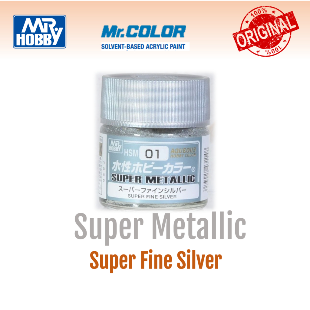 Gunze GSI Mr.Hobby Aqueous Acrylic Color Super Metallic HSM01 Fine Silver  (10ml)