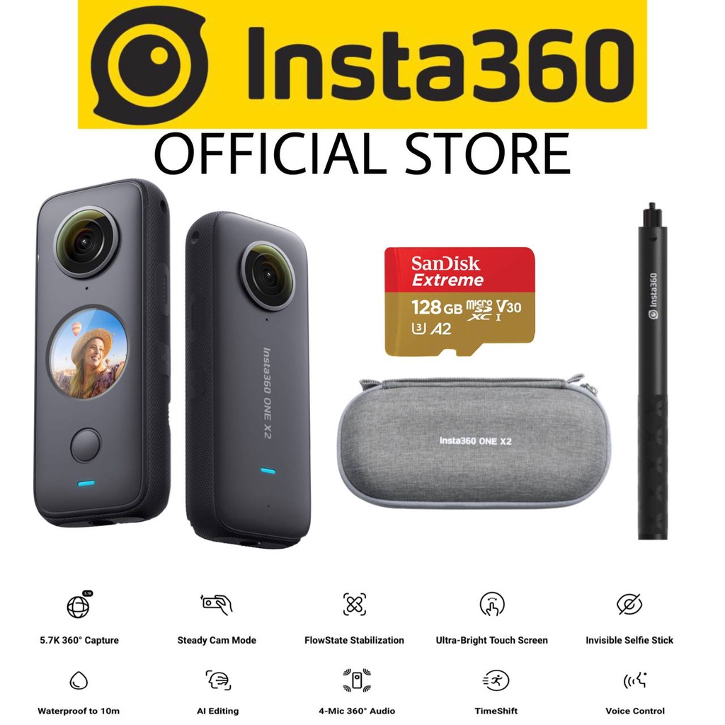 Camara Insta360 X3 + Selfie Stick + SandDisk 128G