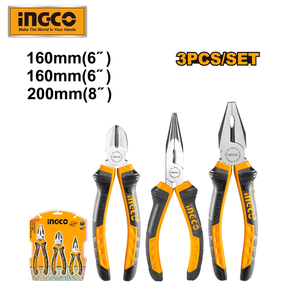 INGCO Pliers Tool Set, 3pcs Small Plier Set, 8 Inch Combination