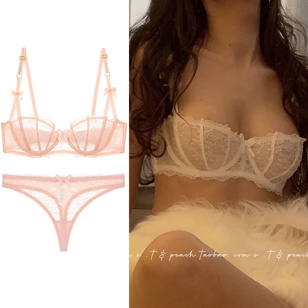Buy VarsbabyWomen Sexy Lace Big Bow Ultra-Thin Transparent 1/2 Cup