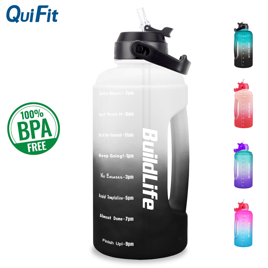 QuiFit 2.2L Motivational Water Bottle Mid Mouth with Straw Time