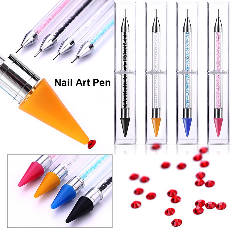 2PCS Wax Nail Rhinestone Picker Dotting Pen,Dual-ended Wax Pencil For  Rhinestones Wax Tip Gradient Handle With Crystal Beads Manicure Nail Art  DIY
