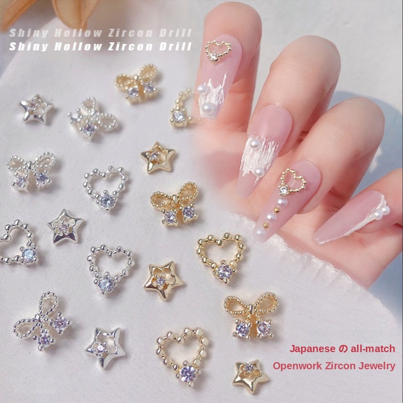 36 Pcs Moon Nail Charms for Acrylic Nails Big Nail Rhinestones for Nails 3D  Gold Silver Nail Charms Jewels Pentagram Diamond Crystal Nail Gems for
