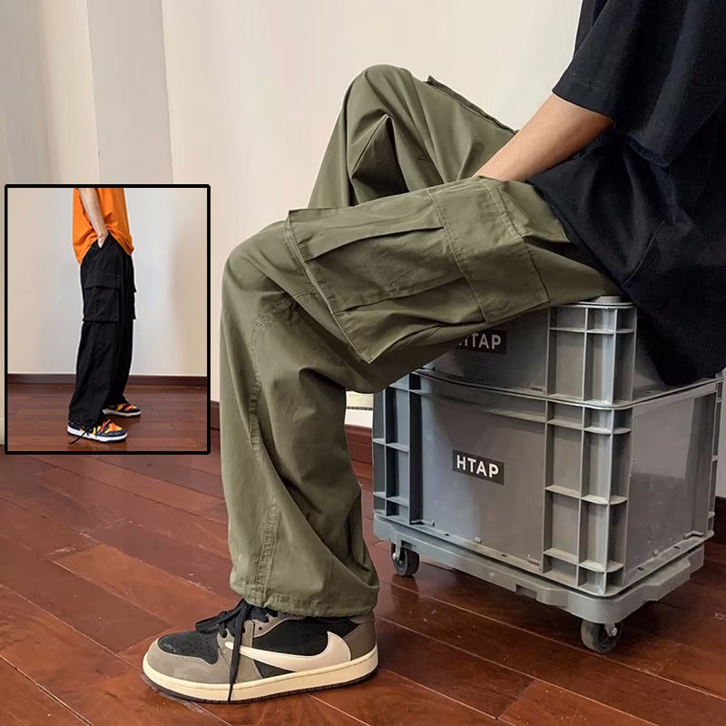 Men's Army Green All-match Loose Cargo Pants Oversized Trend Wide Leg  Straight Pants Chinos Cotton High Quality
