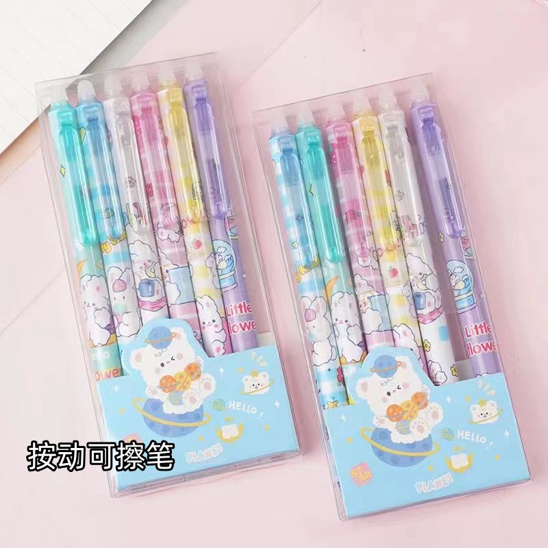 6 pcs/set Kawaii MOKA Peach Astronauts Rabbit Heat Erasable Mechanical Gel Ink  Pens Cute Stationery Office Writing Supplies