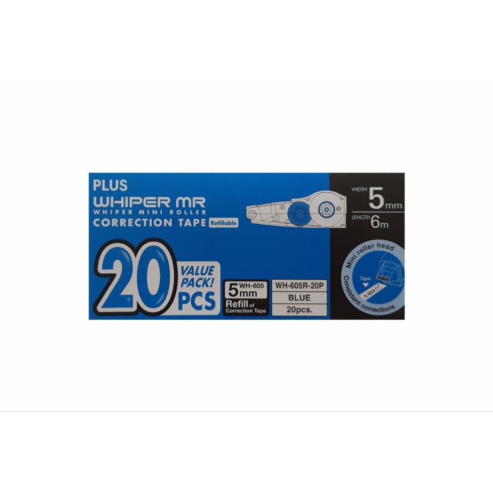 PLUS Whiper MR Correction Tape Refill 20 Pcs (5mm x 6m Blue