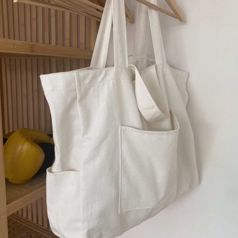 White canvas tote on sale bag