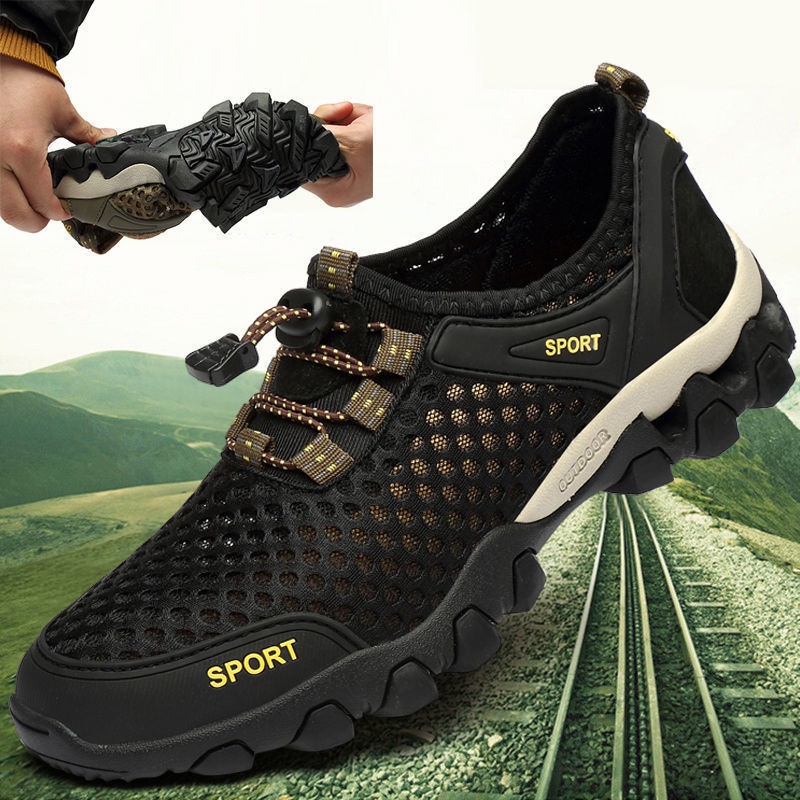 Men mesh breathable non slip water friendly hot sale large size hiking sneakers