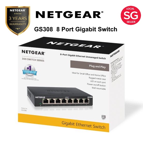 NETGEAR 8-Port Gigabit Ethernet Unmanaged Switch (GS308) - Desktop, Sturdy  Metal Fanless Housing