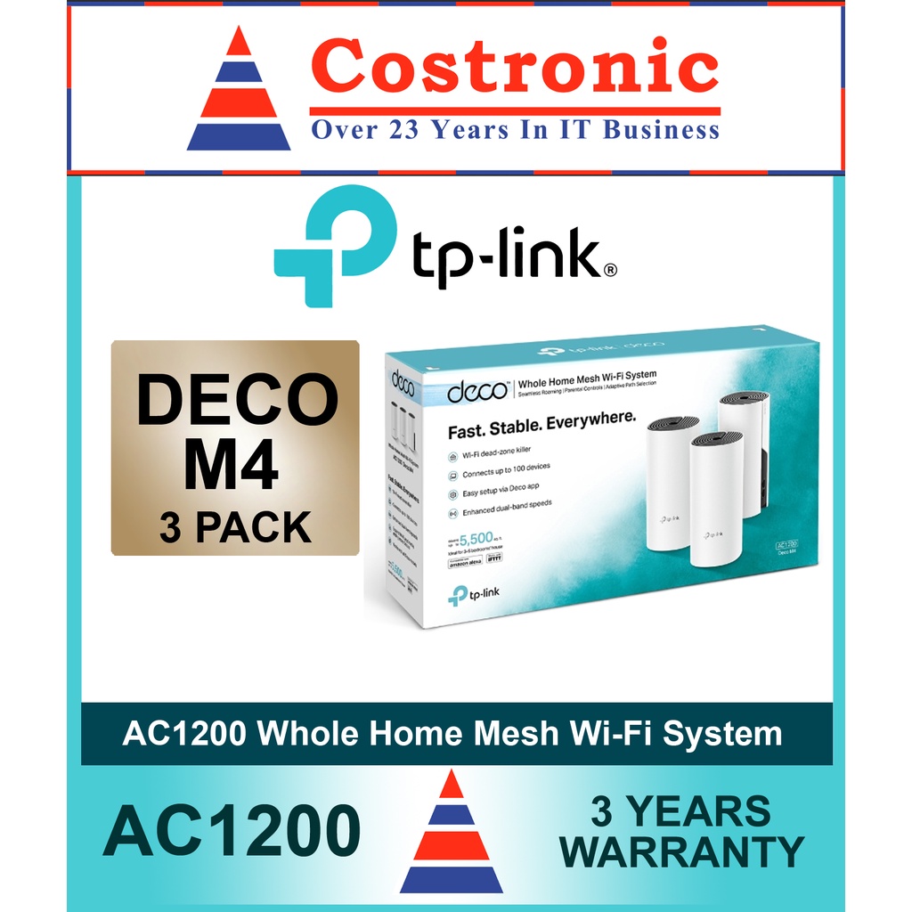 TP-Link Deco M4 AC1200 Whole Home Mesh Wi-Fi System 3 Packs