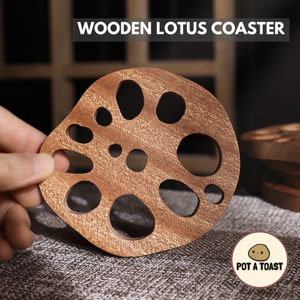 Hand Crafted Wooden Lotus Shaped Coasters Brown Light Brown