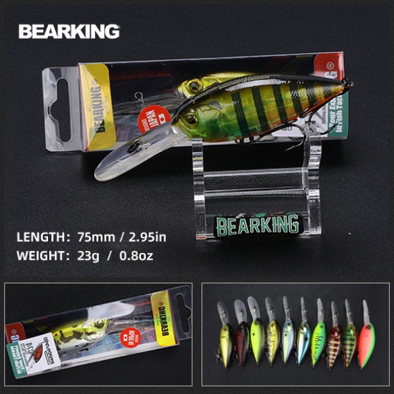 BEARKING 75mm 23g TOP Fishing lures floating crank bait deep diver High  Quality professional Action Wobbler
