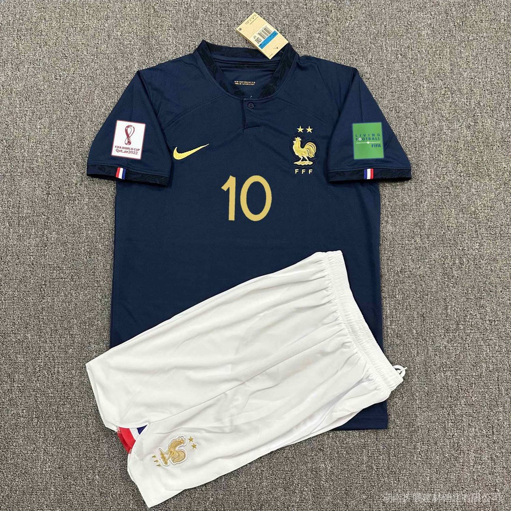 22-23 Qatar World Cup France Home #10 Mbappe Jersey Suit Adult Boys  Short-sleeved Football Training Suit